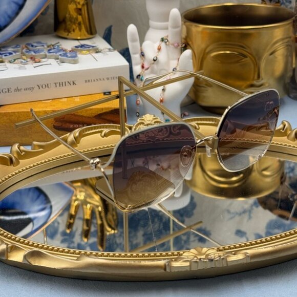 🆕 ALEXANDER MCQUEEN 🧿 NWOT AM0366S002 Gold Wire Rimmed Butterfly Shape Glasses - Picture 11 of 16